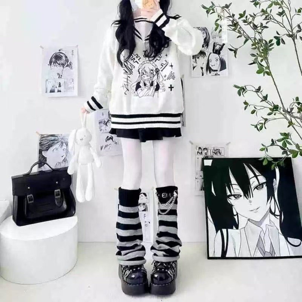 Boot Sock Slouchy - Meias-calças de malha estilo japonês Harajuku,